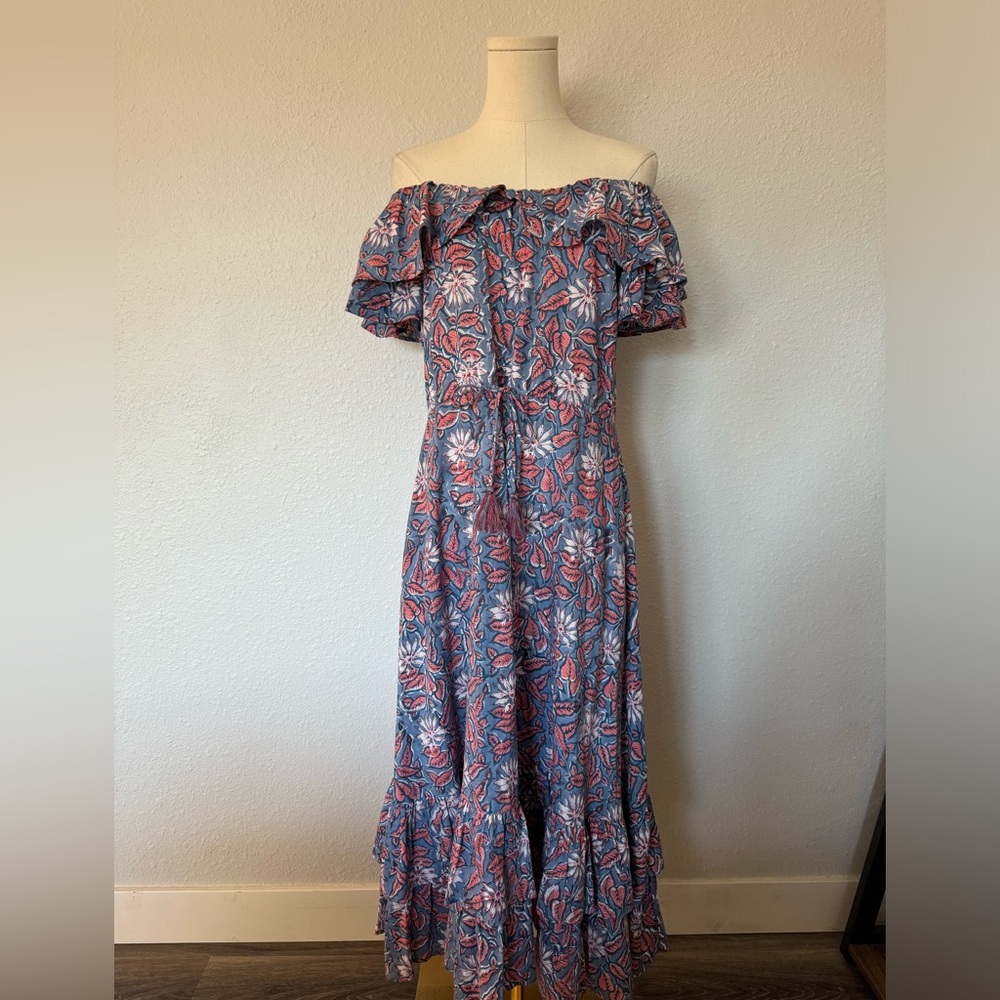 Mille Resortwear Palma Bohemian Ruffle Dress Blue/Pink Floral size XXS - Picture 3 of 13